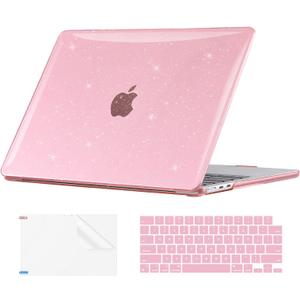 EooCoo Case Compatible with MacBook Air 13 inch 2026 2025-2022 Release M4 M3 M2 A3240 A3113 A2681, Glitter Hard Shell&Keyboard Skin Cover&Screen Protector for Mac Air 13.6 inch Case, Sparkly Pink
