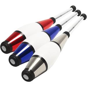 Zeekio - Pegasus Juggling Club Set - Premium Quality - for Beginners, All Levels - Multi-Piece Durable Design - Scuff Resistant - Rubber Knob & Cap - 20.5L - Set of 3 - Blue, Red & Silver, Small