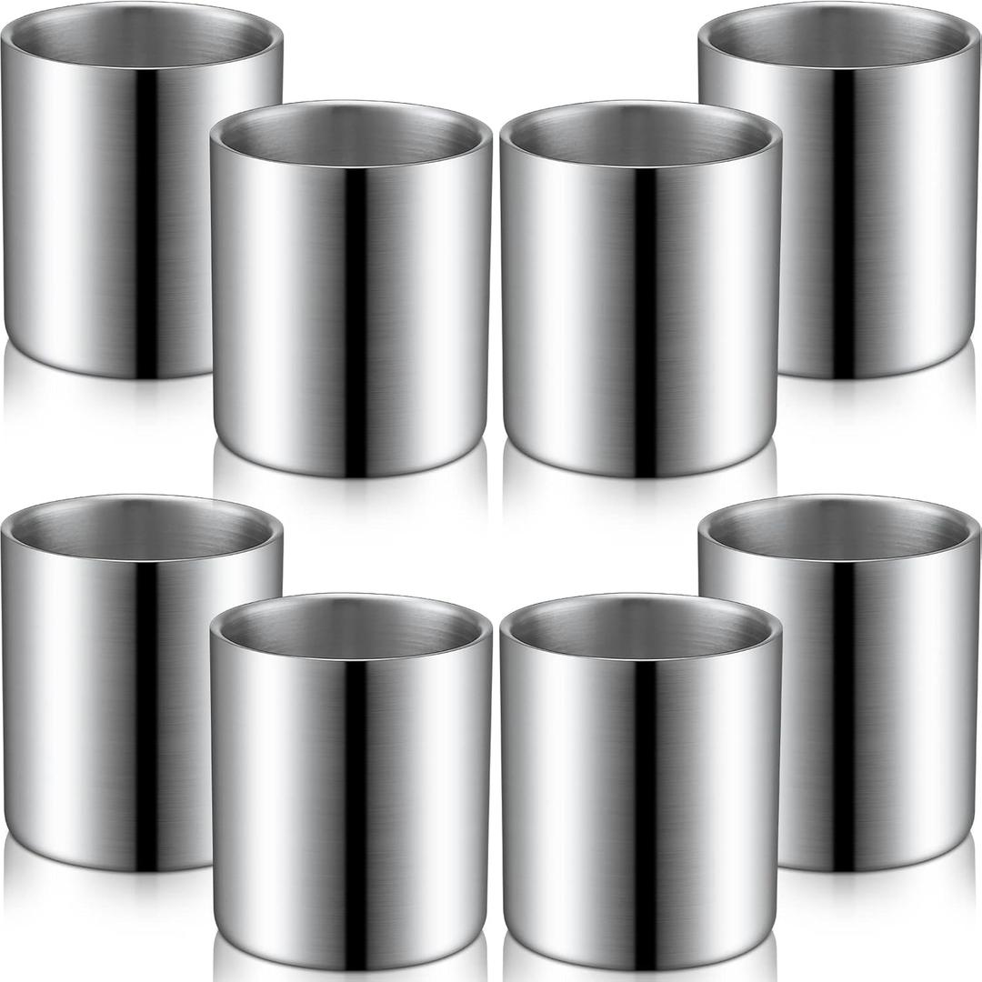 Zopeal 8 Pieces Stainless Steel Whiskey Glass Bulk 6.8 oz Insulated Metal Cups Double Wall Tumbler Whiskey Gifts for Men Husband Father Lover