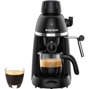 Coffee Machine, 3.5 Bar Espresso Cappuccino Machine with Milk Frother, 1-4 Cup Portable Coffee Maker for Latte, Cappuccino, 800W, Black