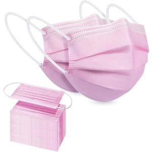 FFG 50 Pcs Disposable 3 Layer Protection Mask with Air Loops, Pink