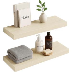 White Oak Floating Shelves for Wall, 24 in Wall Mounted Shelves Perfect for Bedroom, Bathroom, Living Room and Kitchen Decoration StorageSet of 2