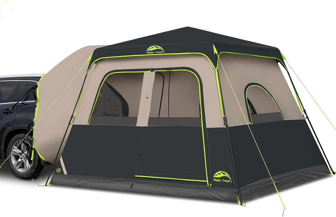 Happy Travel SUV Tents for Camping, 6 Person Instant Car Tent with Rainfly | 60 Seconds Easy Setup Pop up Tent, Waterproof Car Tailgate Tent, Cabin Tent with Expandable Carry Bag, 10'W X 10'L X 7.1'H