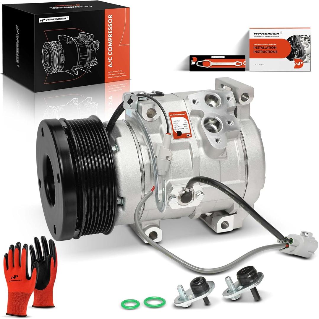 A-Premium AC Compressor with A/C Clutch (8-Grooves Compatible with Toyota Tundra 4.6L, 5.7L 2007-2021, with 10S20C Style Compressor, Replace# 883200C130, 883200C190