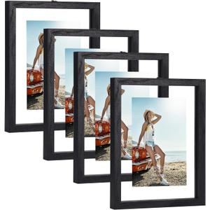 Trwcrt 4x6 Floating Picture Frames Set of 4, Double Glass Photo Frame Display up to 6 x 8 Photos for Desktop or Wall Hanging, Black