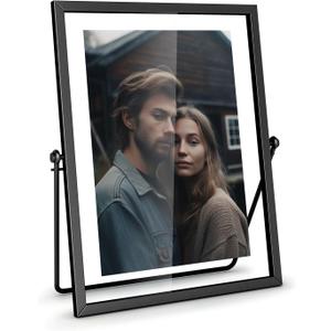5x7 Floating Picture Frame, Black Photo Frame, Metal Pressed Flowers Desk Picture Frame with Glass Great for Photos, Gift, Pictures, Wedding, Portraits