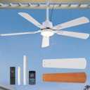 EDISHINE 52" Outdoor Ceiling Fan with Light, IP66 Waterproof Gazebo Hanging Fan, 5200 CFM, 3CCT, APP/Remote Control, 5 Wood Blade, 6-Speed Winds, Plug in Ceiling Fans for Patios Porch Pergola, White