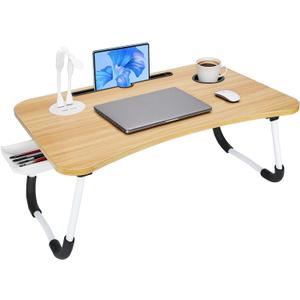 Laptop Bed Desk, Lap Desk, Laptop Table with USB Charge Port, Desktop Card, Cup Holder, Foldable Bed Tray Table for Couch Sofa Chair Floor Eating Working