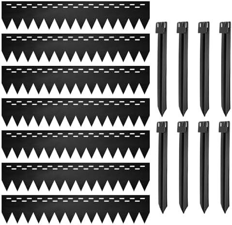 UltiTeque 8pcs Hammer in Landscape Metal Edging 36 in. (L) x 8 in. (W) Galvanized Steel Garden Edges 8 x 'Unique Shape' Ground Stakes Included 24FT in Total (Hollow-Carved Style), Black, ZY240303N4