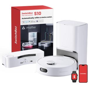 SwitchBot S10 Robot Vacuum and Mop with Dual Stations, Self Draining and Refilling, Auto Washing and Drying, Liftable Mop, 6500Pa Suction, Self Emptying for 90 Days Hands-Free Cleaning (4L, Pure White)