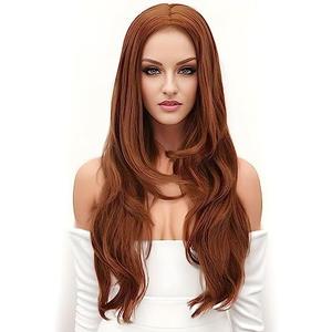PARTY ZONE Red Long Hair Resistant Scarlet Witch Wanda Maximoff Cosplay Wigs For Women Heat Resistant Fiber Middle Part Wig Curly Wavy Wigs Natural Looking Synthetic Heat Resistant Fiber Wig Party