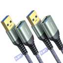AINOPE 2 Pack USB Extensions Cable High Speed USB 3.0 Extension Cord Type A Male to Female Sturdy Braided Material Fast Data Transfer Compatible with USB Keyboard, Mouse, Flash Drive, Grey,6.6FT+6.6FT