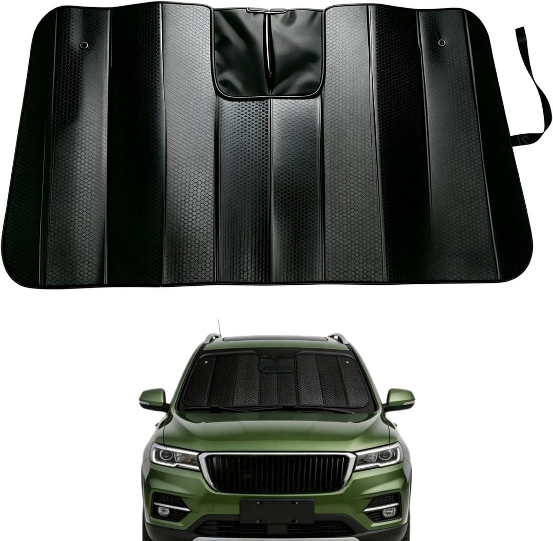 GWUSKDT Car Windshield Sunshade-Thicken 5-Layer Bubble Block Heat and Sun UV Rays,Front Windshield Sun Shade- Keeps Your Vehicle Cool - 58 x 27.5 Inch new Upgraded (New Black)