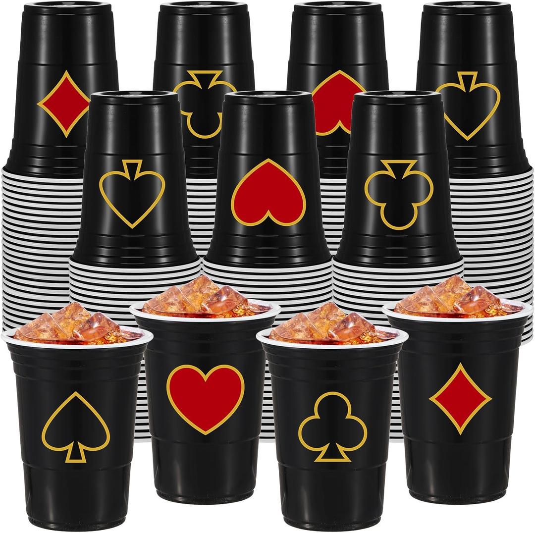100 Pack Casino Party Cups 16 oz Poker Theme Disposable Plastic Cups for Hot Cold Drinks Game Themed Birthday Party(Casino)