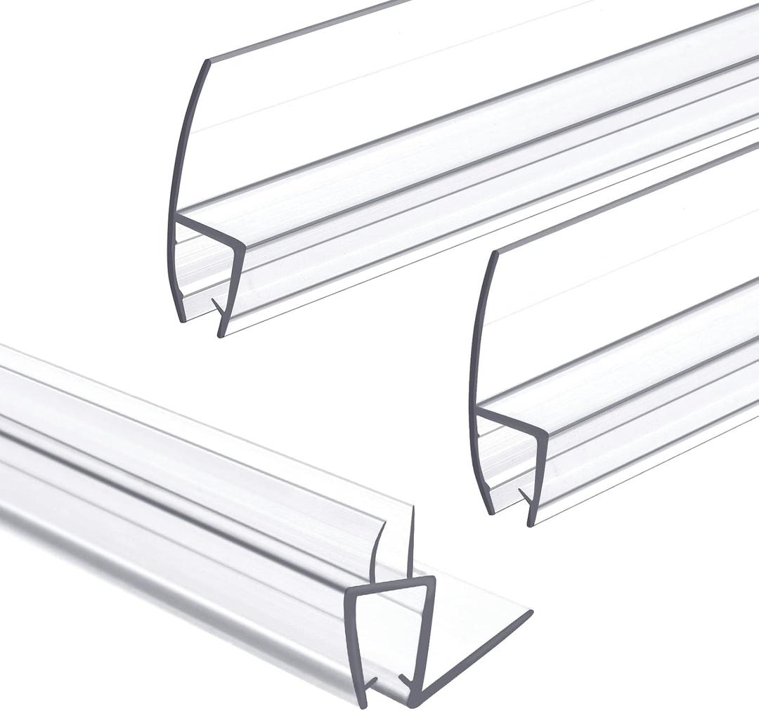 Shower Door Bottom&Side Seal Set 3PCS, 78" (1981mm) Length H-Type PVC Strip for 5/16" (8mm) Thick Frameless Glass Door, to Stop Water Leaks