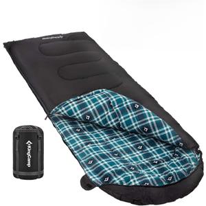 KingCamp Sleeping Bag for Adults, Cold Weather & Warm XL Big and Tall Flannel Sleeping Bags with Compression Sack Portable Waterproof Essentials Gear Accessories for Outdoor Camping (Left Zip, 90" x 35" | 8~45F BLACK)