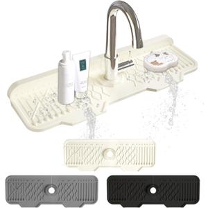 Silicone Sink Mat Splash Guard-17" x 6'' Sink Splash Guard,Kitchen Sink Accessories fit for Countertop, Bathroom,Farmhouse,RV by EBIGIC (White)