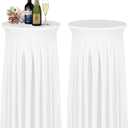 Cocktail Table Covers - 2 Pack 24"x 43" White Cocktail Table Tablecloth with Natural Wavy Round Skirt for Bar Wedding Party Banquet