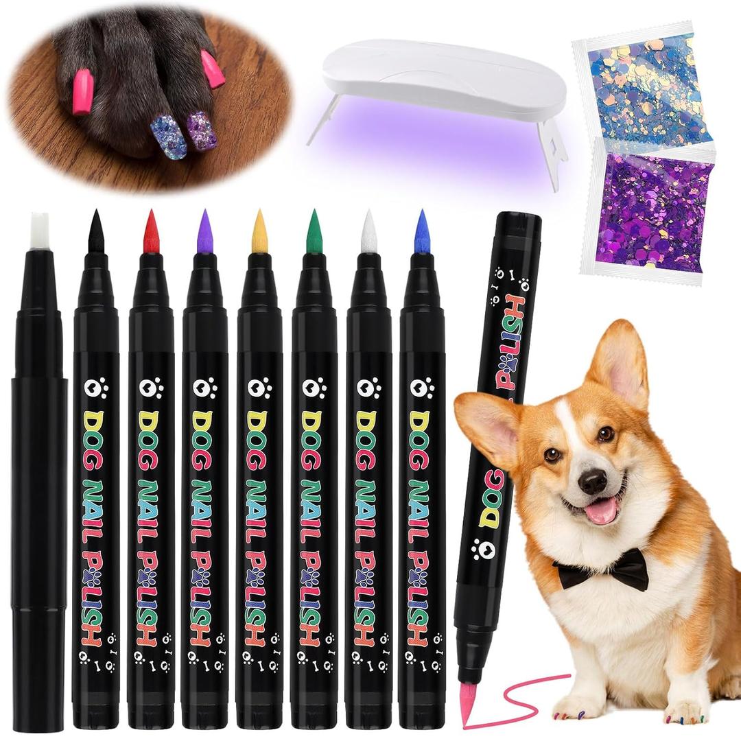 EBANKU Acrylic Paint Pens (water-based markers), 8 Colors Dog Nail Polish Pens Quick Dry Pet Nail Polish Set with Top Coat Nail Lamp Glitter for Pet Puppy Cat DIY Nails
