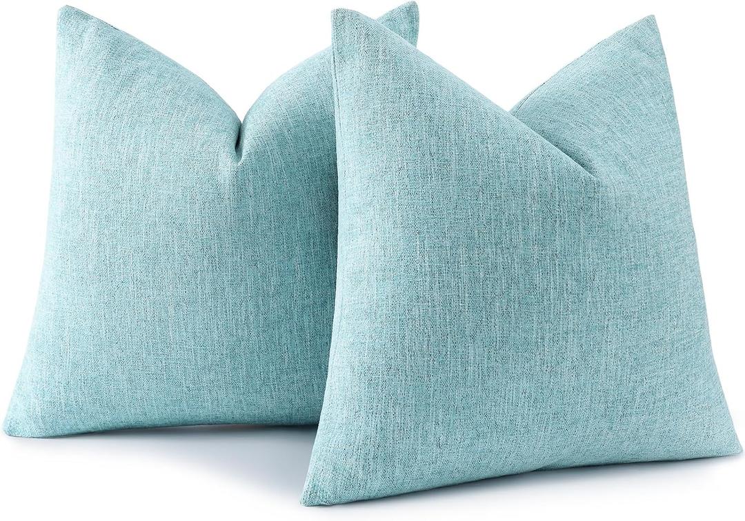 decorUhome Spring Chenille Decorative Throw Pillow Covers 20x20 Set of 2, Farmhouse Textured Square Neutral Solid Accent Pillow Covers for Couch Sofa Bed Living Room Home Decor, Turquoise
