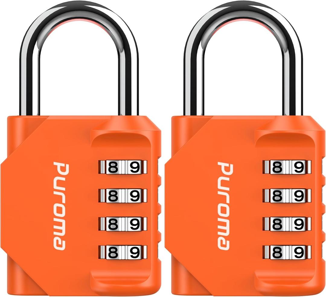 Puroma 2 Pack Combination Lock for Locker 4 Digit Outdoor Waterproof Padlock for School, Gym, Sports, Fence, Toolbox, Gate, Case, Outdoor, Hasp Storage (Orange)