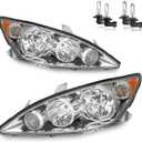 Headlights W/Bulbs for 2005 2006 Toyota Camry 4-door sedan Base, LE, SE, XLE Halogen Headlamp Replacement Driver & Passenger Side