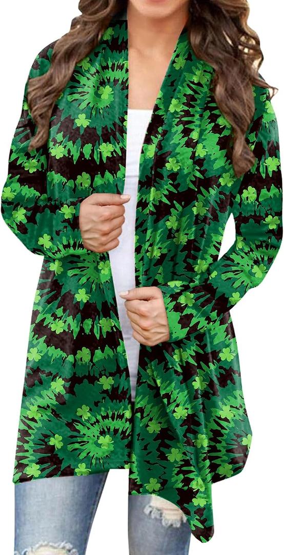Women St Patricks Day Clover Shamrock Saint Shirt Irish 4 Leaf Ireland Clothes B4 (Black, L)