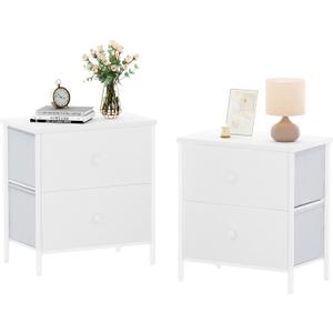 BOLUO White Nightstands Set of 2 - Nightstand and Dresser Sets Night Stand Dresser for Bedroom End Table with Fabric Drawers Organizer Modern (Large 2 pcs)
