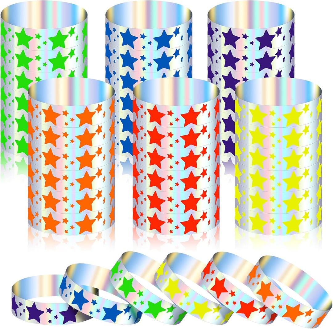 Glenmal 500 Pcs Wristbands for Event Neon Star Wristbands Bulk for Events Back to School Plastic Waterproof Carnival Arm Bands Adhesive Bracelet for Wedding Party(Mixed Color)