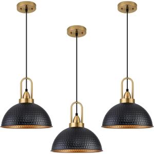 Black Pendant Lights Kitchen Island Industrial Adjustable Height Vintage Farmhouse Dome Hanging Light Fixtures for Barn, Dining Room 3 Packs