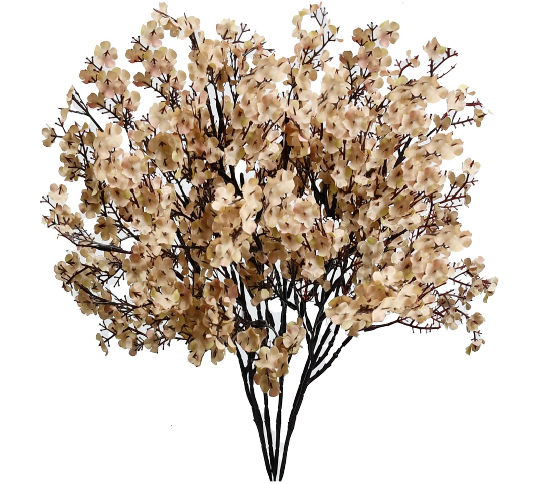 Mandy's Light Brown Artificial Baby’s Breath Flowers 6 Bundles Silk Gypsophila, 18.5 Inch European Style Modern Home Decor Centerpiece, Neutral Wedding Flower Arrangements