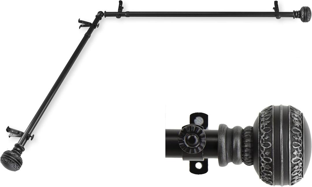Rod Desyne 13/16" Ornament Corner Window Rod, 66-120 inch, Black
