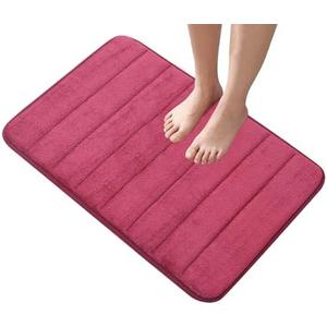 Memory Foam Bath Mat, 31x19 Inches, Super Absorbent Soft Bathroom Rug for tub, Quick Drying Non-Slip Door mat Floor Cushion,Machine Washable, Thick（1 Piece-Striped Wine Red）