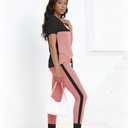 HBQ Women's Color Block 2 Piece Outfits Summer Travel Tracksuit Short Sleeve Tops High Waisted Jogger Pants Lounge Sets-Pink-(S)