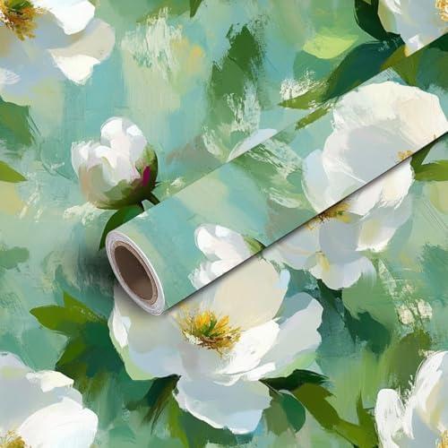 24"x118" Peel and Stick Wallpaper Seamless Floral Beige Blue Green Flower Bouquet White Peony Flowers Contact Paper Self Adhesive Removable Wallpaper Waterproof for Backsplash Bedroom Kitchen