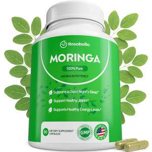 Rosabella Moringa Capsules - Pure Moringa Powder, Energy, Skin, Immune & Gut Health Superfood, Rich in Antioxidants, Essential Vitamins & Amino Acids, Natural Green Superfood Supplement - 60 Count