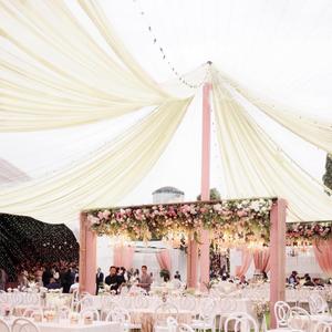 6 Panels Ivory Ceiling Drapes for Wedding - 5 ft x 30 ft Sheer Chiffon Fabric Backdrop Curtain Tent Drape for Arch/Party/Ceremony/Stage