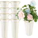 8 Pcs 11.8 Inch Tall Galvanized Metal Vase with Handles - Tin Bucket for Bar, Home Decor, Wedding Centerpiece, Table Decorations - Unbreakable Tall Vase for Fresh Flowers (White)