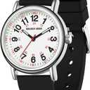 GOLDEN HOUR Waterproof Nurse Watch for Medical Professionals, Students Women Men - Military Time Luminouse Easy Read Dial, 24 Hour with Second Hand, Colorful Silicone Band (Black)