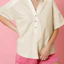 Dokotoo Womens Summer Shirts Casual Short Sleeve 1/4 Button Solid Collar Neck Curved Hem Pullover Sweatshirts Tops (Beige, S)