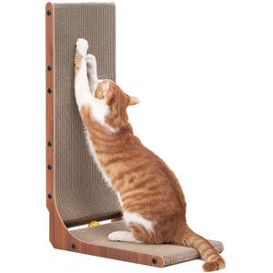 FUKUMARU Cat Scratcher, 26.8 Inch L Shape Cat Scratch Pad Wall Mounted, Cat Scratching Cardboard with Ball Toy for Indoor Cats, Large Size
