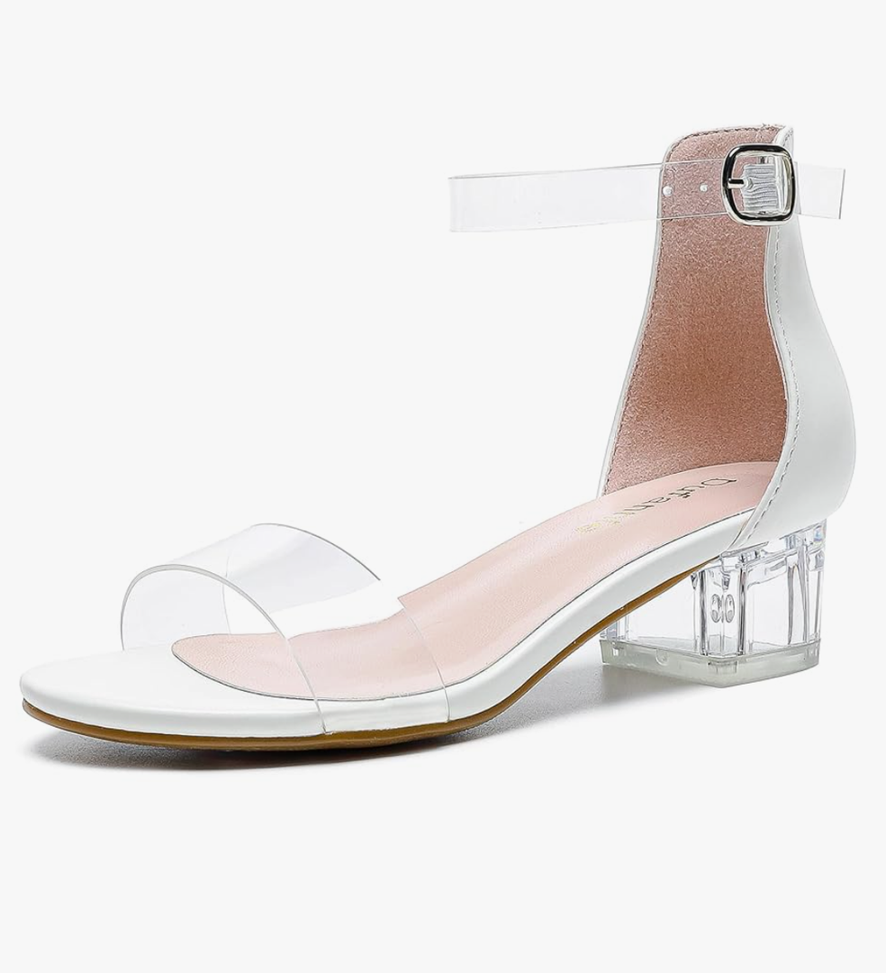 Dufannie Girls Sandals Low Heels Dress Pump Ankle Strap Open Toe Flower Girl Wedding Party for Toddler Little Big Kid, Size 4