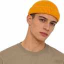 Stylish Faux Wool Knit Short Cuff Fisherman Beanie for Men and Women Unisex Warm Winter Hat (Orange)
