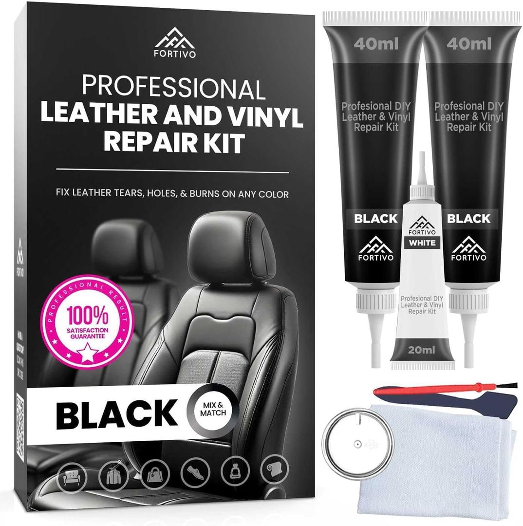 Professional Black Leather Repair Kit for Furniture, Couches, Boots, and Purses, Scratch Repair and Car Leather Restoration, All-Inclusive Vinyl Repair Kit, Quick and Easy to Use