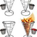 4PCS French Fries Racks with Dipping Cups, Stainless Steel Snack Basket for Fried Foods, Ice Cream Cone Holder French Fry Display Holder for Buffets, Festivals and Party Celebrations