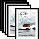 20x28 Picture Frame Set of 5, Black Poster Frame, Display Pictures 16 x 24 with Mat or 20 x 28 Without Mat for Horizontal or Vertical Wall Mounting, Wall Gallery Frame