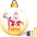 Christmas Inflatable Outdoor Decoration Ball, Giant 24 Inch Santa Claus Large Inflatable Ornaments with LED Light, Christmas Xmas Blow Up Ball for Yard Lawn Porch Tree Holiday Decor