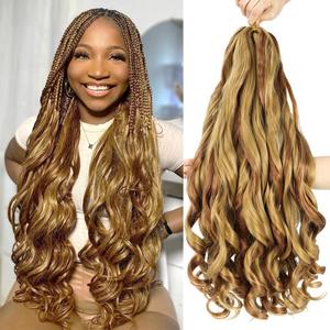 French Curly Braiding Hair 24 Inch 6 Packs Loose Wave Bouncy Crochet Hair Pre Stretched 100g/pack Yaki Curly Braiding Hair for Black Women Hair Extensions (P27/30)
