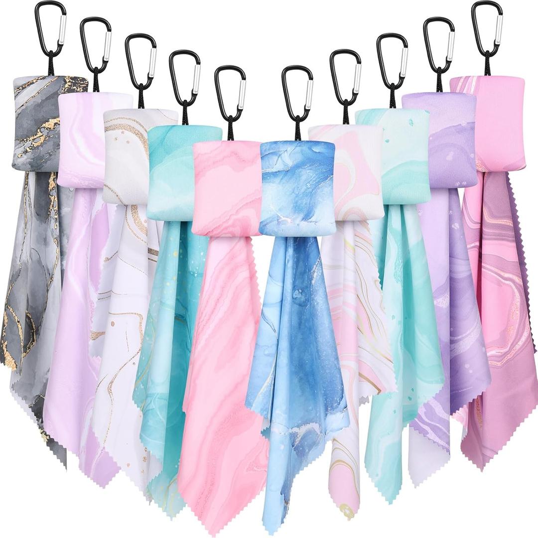 10 Pcs Microfiber Cleaning Cloth with Open Pouch and Hanging Ring Cute Marble Design Microfiber Cloth Soft Glasses Cleaner Cloth for Eyeglasses Camera Lens Cell Phone Screens Glasses, 6'' x 7''