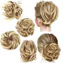 WILLBOND 4 Pcs Messy Hair Bun Hairpiece Tousled Updo for Women Hair Extensions Straight Short Ponytail Elastic Scrunchies Curly Accessories